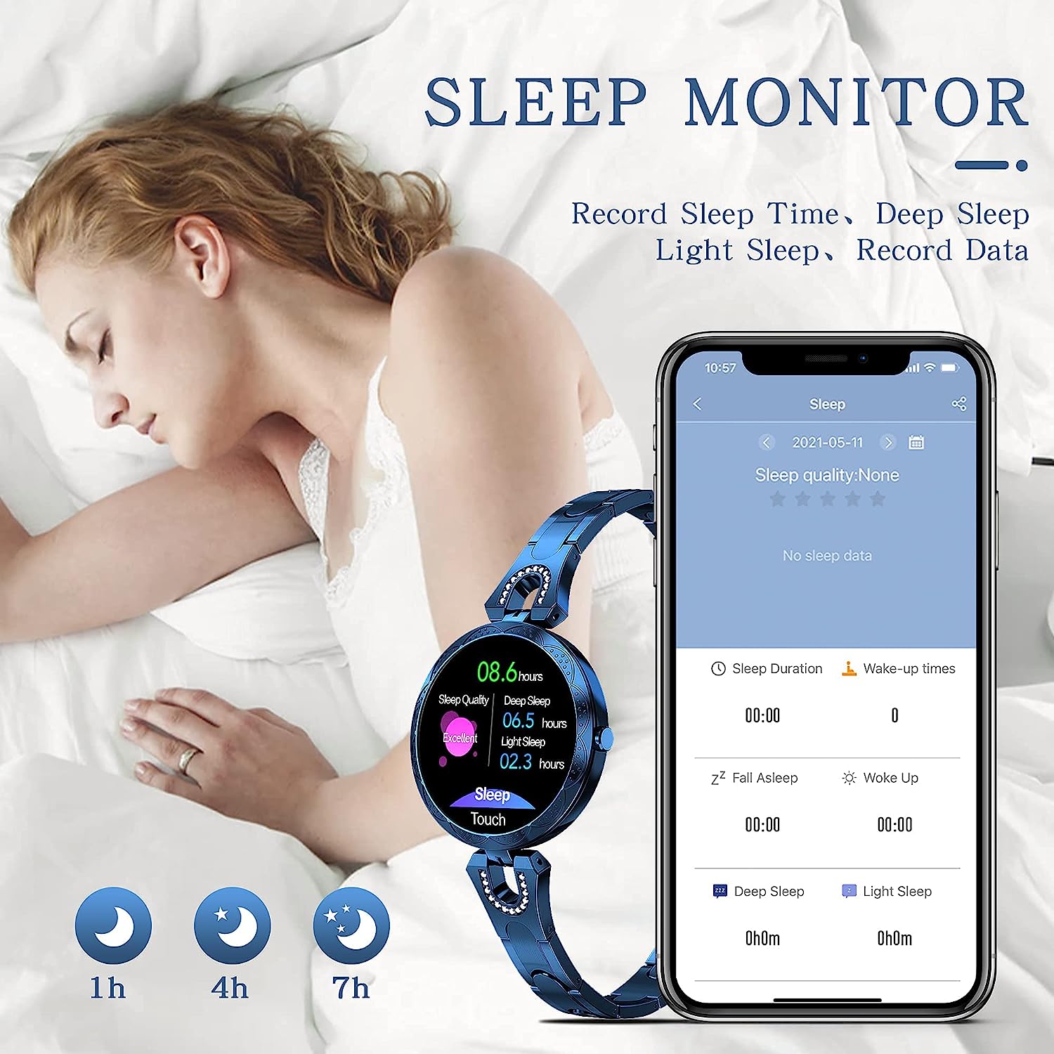 Yihou Women Smart Watch for Android iOS Phone Fitness Tracker Waterproof Activity Tracker Pedometer Step Calories Counter Sleep Tracker Exercise Sport Luxury Fashion Lady Smartwatch Gold Silver Blue - Image 5